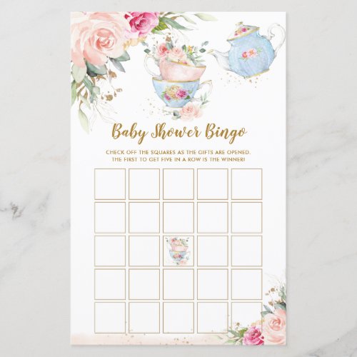 Tea Party Vintage Floral Baby Shower Bingo Game