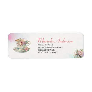 Tea Party Watercolor pink gold bridal shower Label