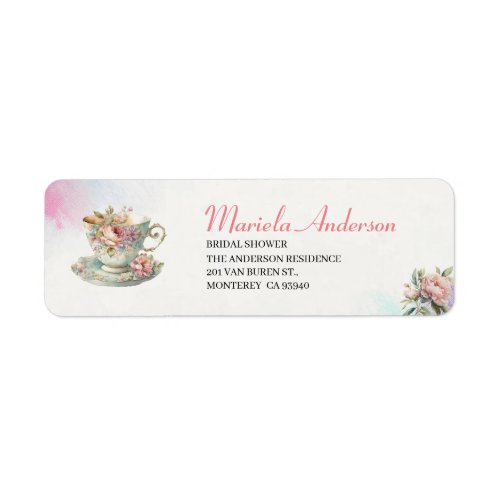 Tea Party Watercolor pink gold  bridal shower Label