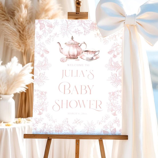 Tea party Welcome sign Baby shower sign Pink Flora (Creator Uploaded)