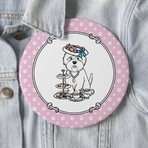 Tea Party Westie Dog West Highland White Terrier Button