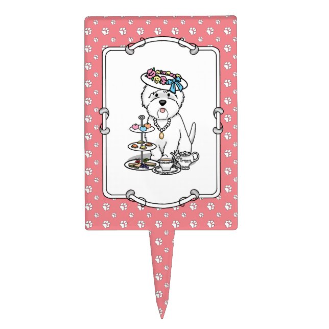 Tea Party Westie Dog West Highland White Terrier Cake Topper (Front)