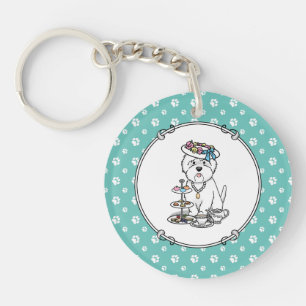 Tea Party Westie Dog West Highland White Terrier Keychain