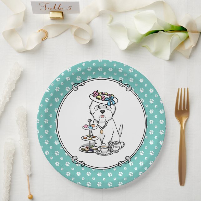Tea Party Westie Dog West Highland White Terrier Paper Plates (Wedding)