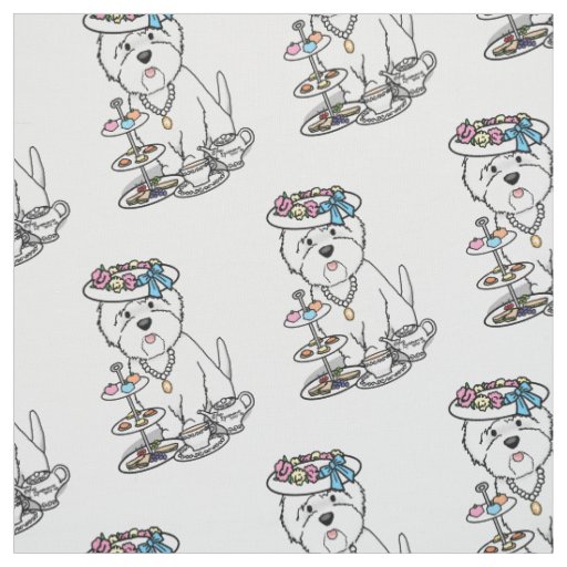 Tea Party Westie - West Highland White Terrier Fabric