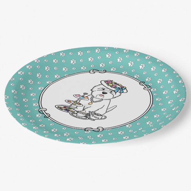 Tea Party Westie - West Highland White Terrier Paper Plates (Angled)