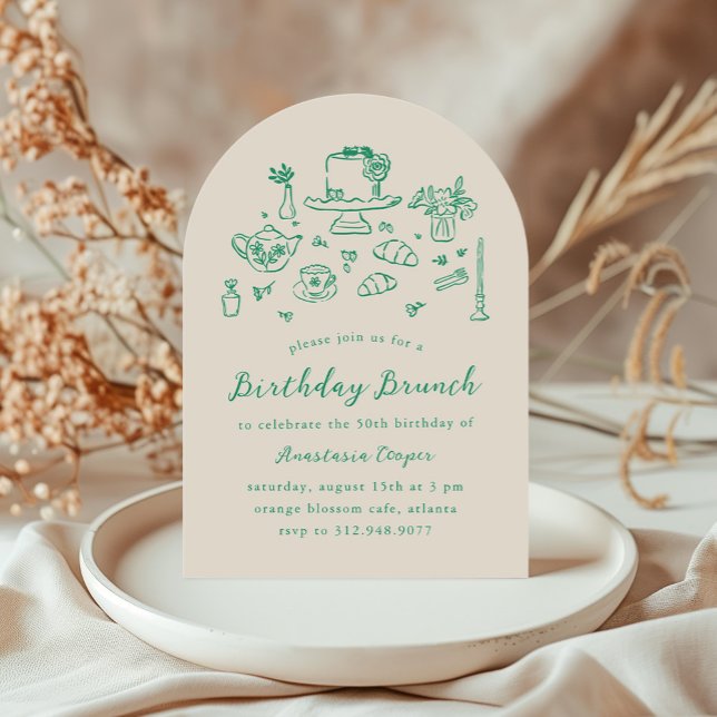 Tea Party Whimsical Hand Drawn Birthday Brunch  Invitation (Creator Uploaded)