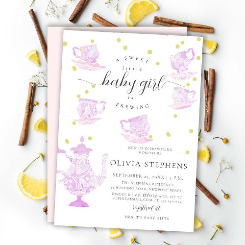Tea Party Whimsical Pink Boho Lace Girl Shower Invitation