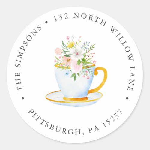 Tea Party Whimsical Wildflower Return Address Classic Round Sticker