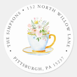Tea Party Whimsical Wildflower Return Address Classic Round Sticker