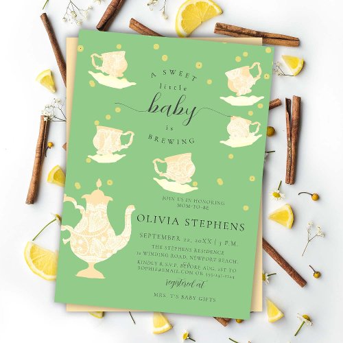 Tea Party Whimsical Yellow Boho Lace Baby Shower Invitation