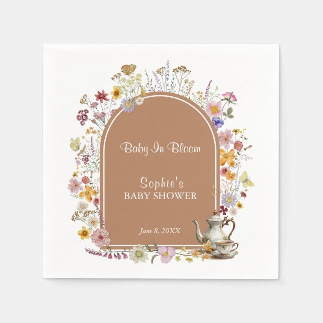 Tea Party Wildflower Baby In Bloom Baby Shower Napkins (Front)