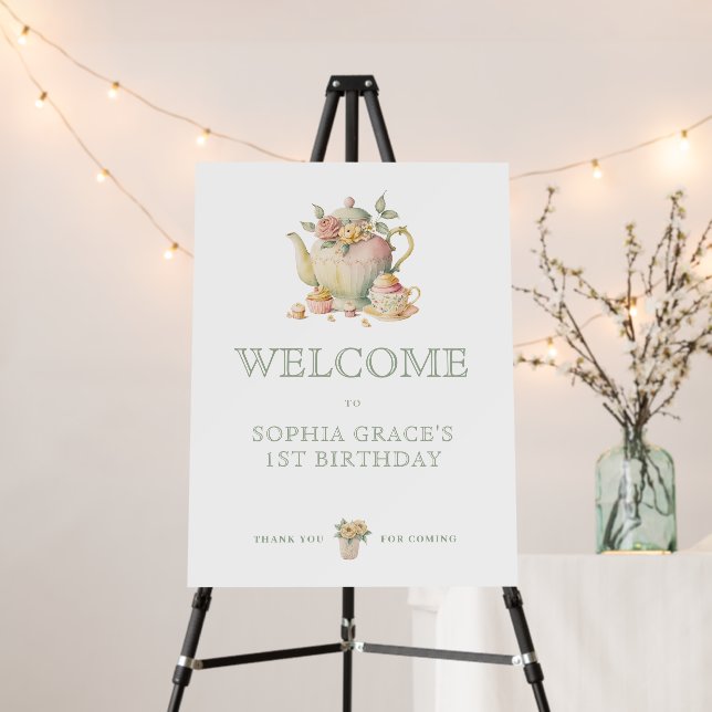 Tea Party Wildflowers Birthday Welcome Sign (In Situ (Stand))