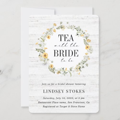 Tea Party Wildflowers Wood Rustic Bridal Shower Invitation