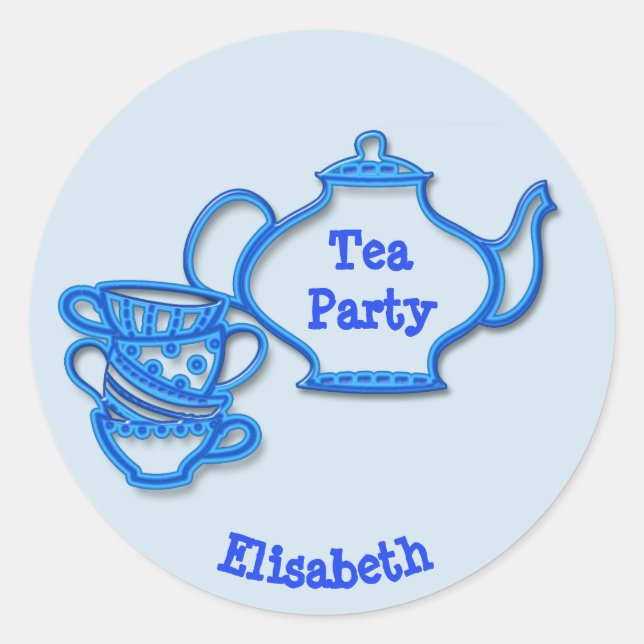 Tea Party with Kettle and Cups Classic Round Sticker (Front)