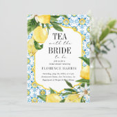 Tea Party Yellow Lemon Mediterranean Bridal Shower Invitation (Standing Front)