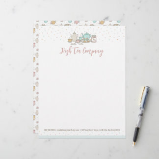 Tea Pattern High Tea Party Set Letterhead