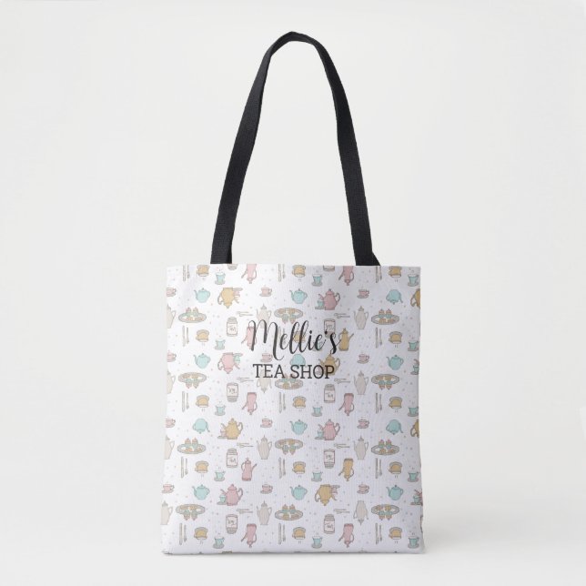 Tea Pattern Shoulder Tote Bag (Front)
