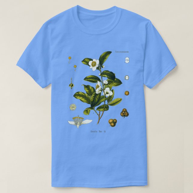 Tea plant biological drawing Camellia Sinensis  T-Shirt (Design Front)