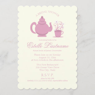 Tea Pot and Daisies Pink Bridal Shower Invitation