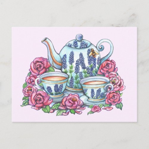 Tea Pot and Roses Postcard