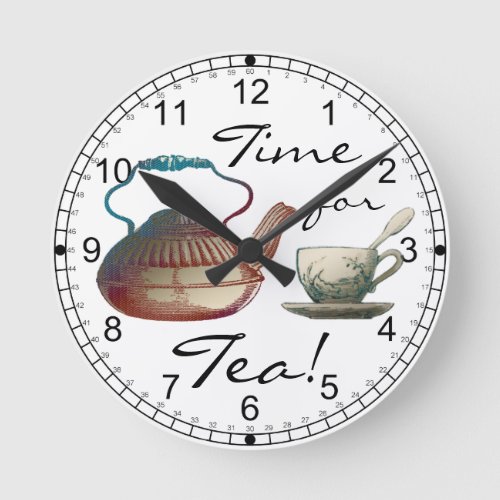 Tea Pot and Tea Cup Art Round Clock