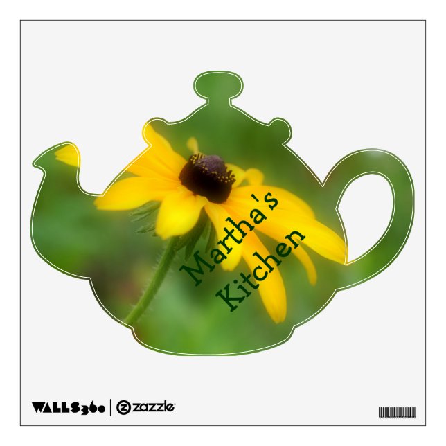 Tea Pot Black Eyed Susan Daisy Name Wall Sticker (Front)