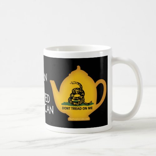 Tea Pot Born  Brewed American on Black Coffee Mug