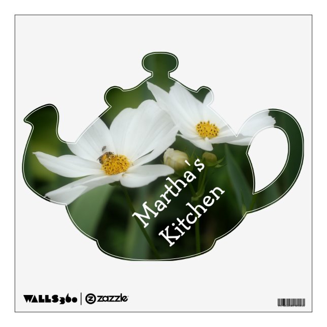Tea Pot Cosmos Flowers Name Wall Decal (Front)