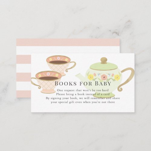 Tea Pot  Cups Tea Party Baby Shower Book Request Enclosure Card