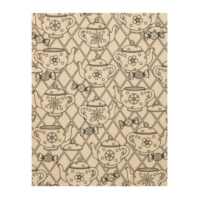 Tea Pot Doodle 5 Wood Wall Decor (Front)