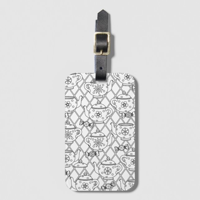 Tea Pot Doodle Luggage Tag (Front Vertical)