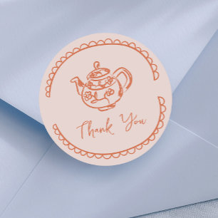 Tea Pot Doodle Thank You Favour Classic Round Sticker