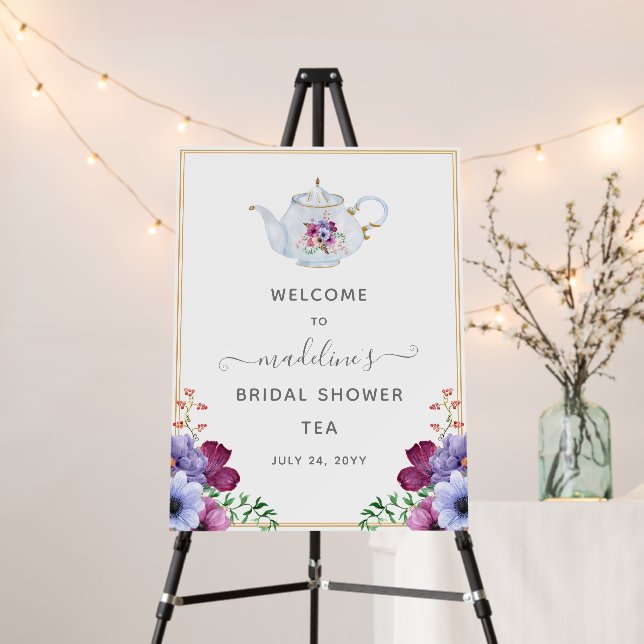 Tea Pot Floral Bridal Shower Welcome Foam Board (In Situ (Stand))