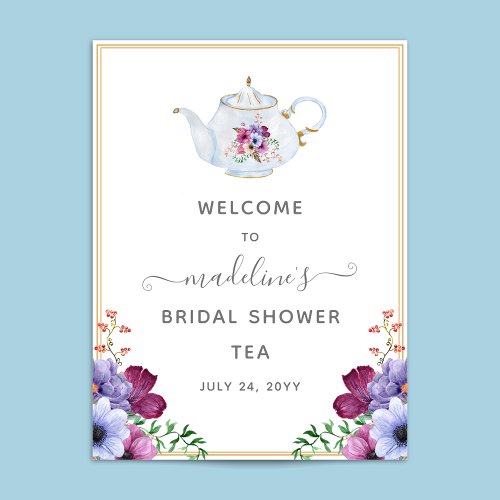 Tea Pot Floral Bridal Shower Welcome Poster