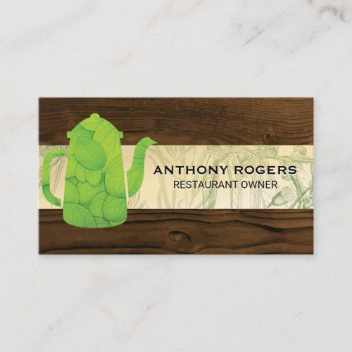 Tea Pot  Green Leaf Wood Trim Loyalty Card