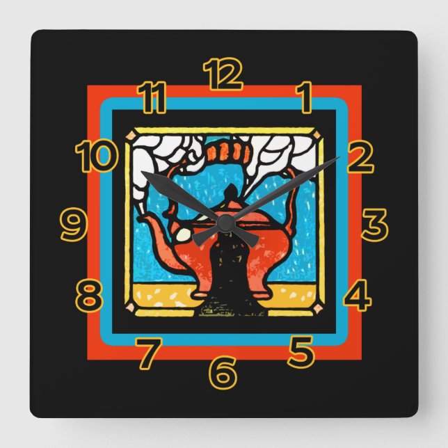 Tea Pot in a Stained Glass Look on a Wall Clock (Front)