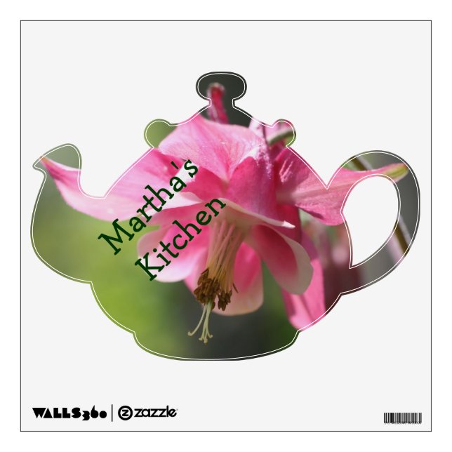 Tea Pot Pink Columbine Flower Name Wall Sticker (Front)