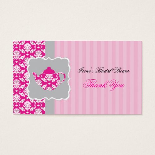 Tea Pot (Pink/Grey) Thank You Tag Business Card Templates