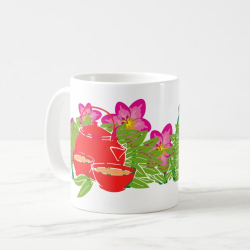 Tea Pot  Red Pink Flower Garden Drinks Coffee Mug