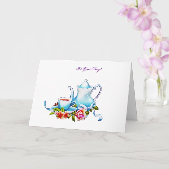 Tea Pot with Tea Mother's Day Card (Orchid)