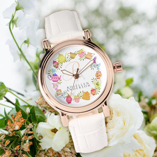  Tea Pots and Cups Monogram Watch (Chic Romantics Tea pots and Cups Design.)