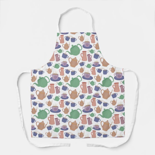 Tea Pots and Tea Cups Pattern Apron (Front)