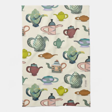Tea Pots In A Pretty Pattern Tea Towel