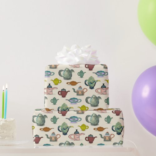 Tea pots in a pretty pattern wrapping paper