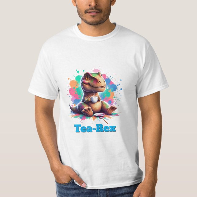 Tea‑Rex – Cartoon Dino mit Tee | Fun Shirt (Front)