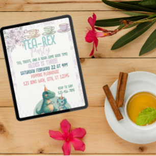 Tea-Rex Dinosaur Birthday Tea Party Invitation