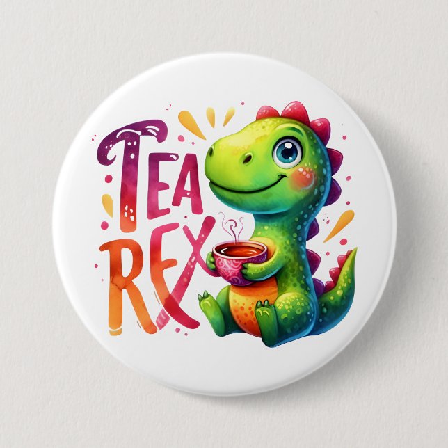 Tea Rex Dinosaur Button (Front)