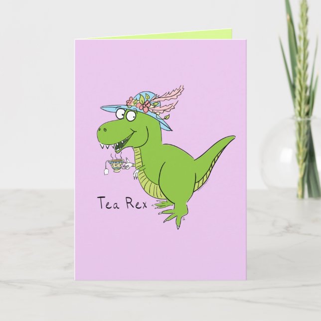 Tea Rex Dinosaur T Rex Funny Greeting Card (Front)