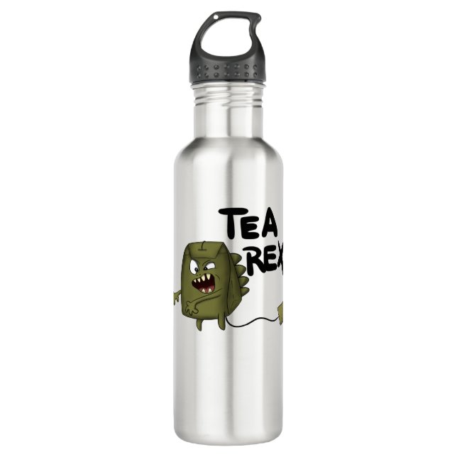 tea rex, funny dinosaur stainless steel water bottle (Front)